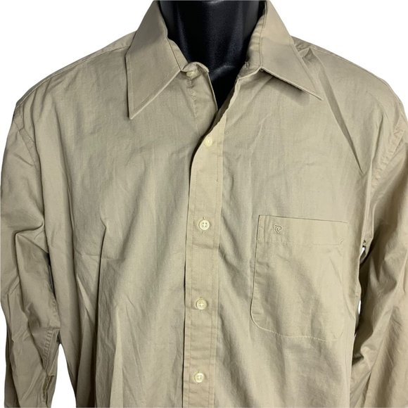 Pierre Cardin Button Down Shirt 16 34/35 Beige Tan Long Sleeve Chest Pocket - Picture 2 of 4